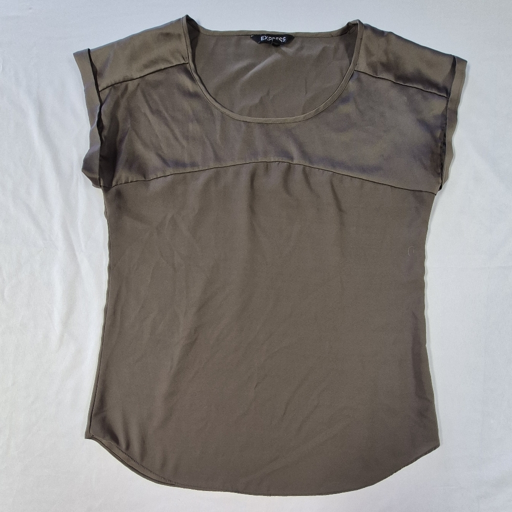 Express Women's Brown Satin Cap Sleeve Blouse Top Size M
